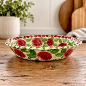 Emily Rose 15” X 3” High Ceramic Roses And Leafs Serving BOWL Discontinued Rare